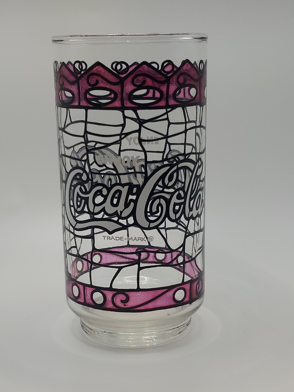 Coca Cola Pink Stained Glass Tiffany Style Decorative Glass 1970's